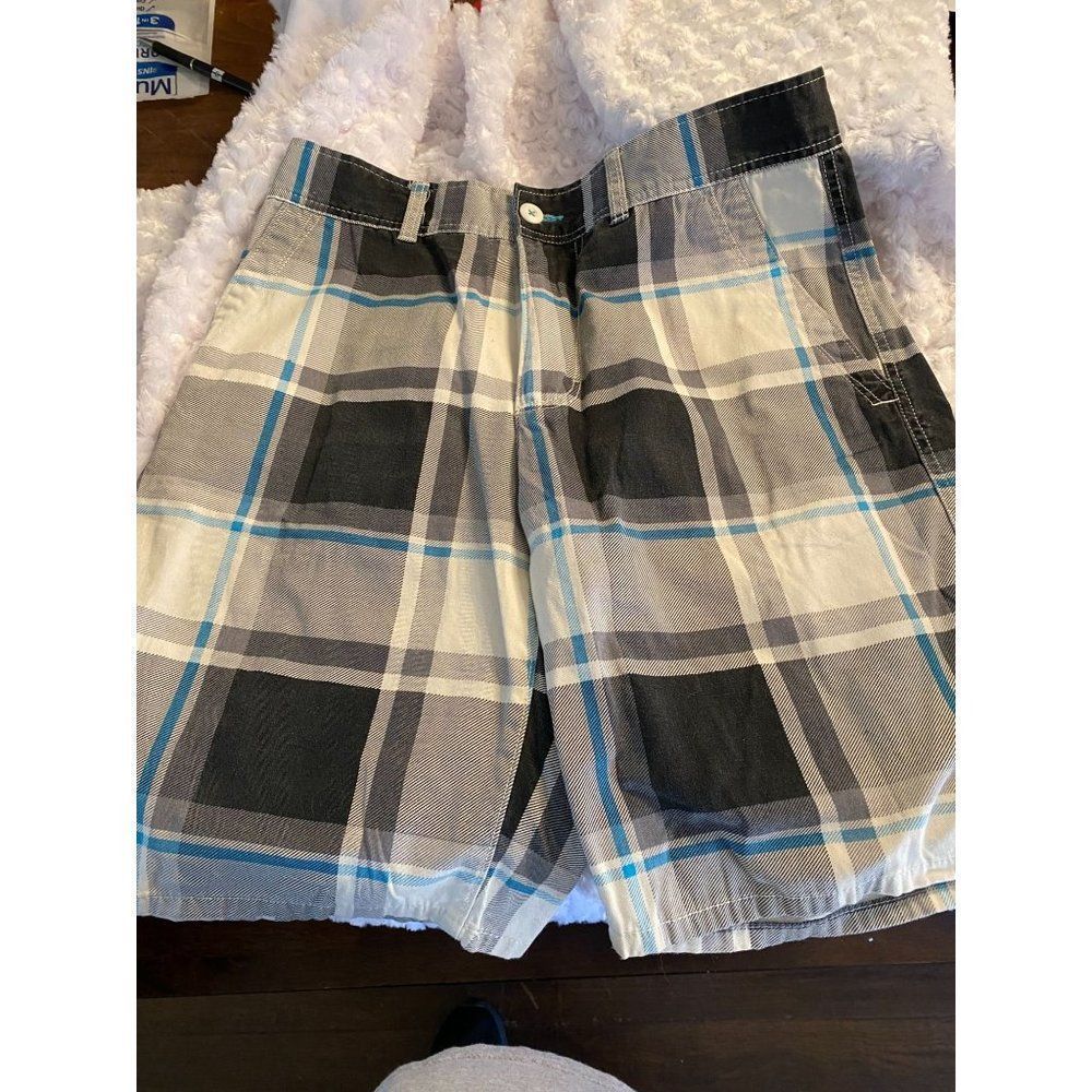 OP Gray/Teal Plaid Men's Shorts  Sz. 32